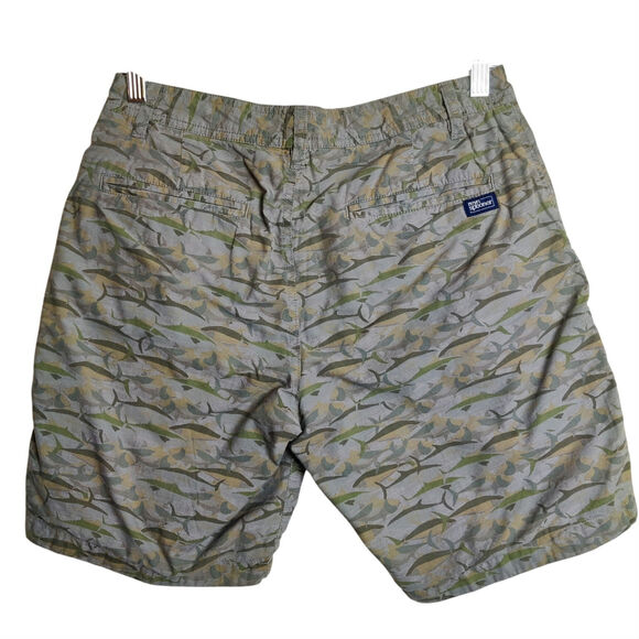 Reyn Spooner Reversible Cotton 8.5" Shorts Olive Green Shark Fish Sz 30 Vacation - Picture 2 of 12